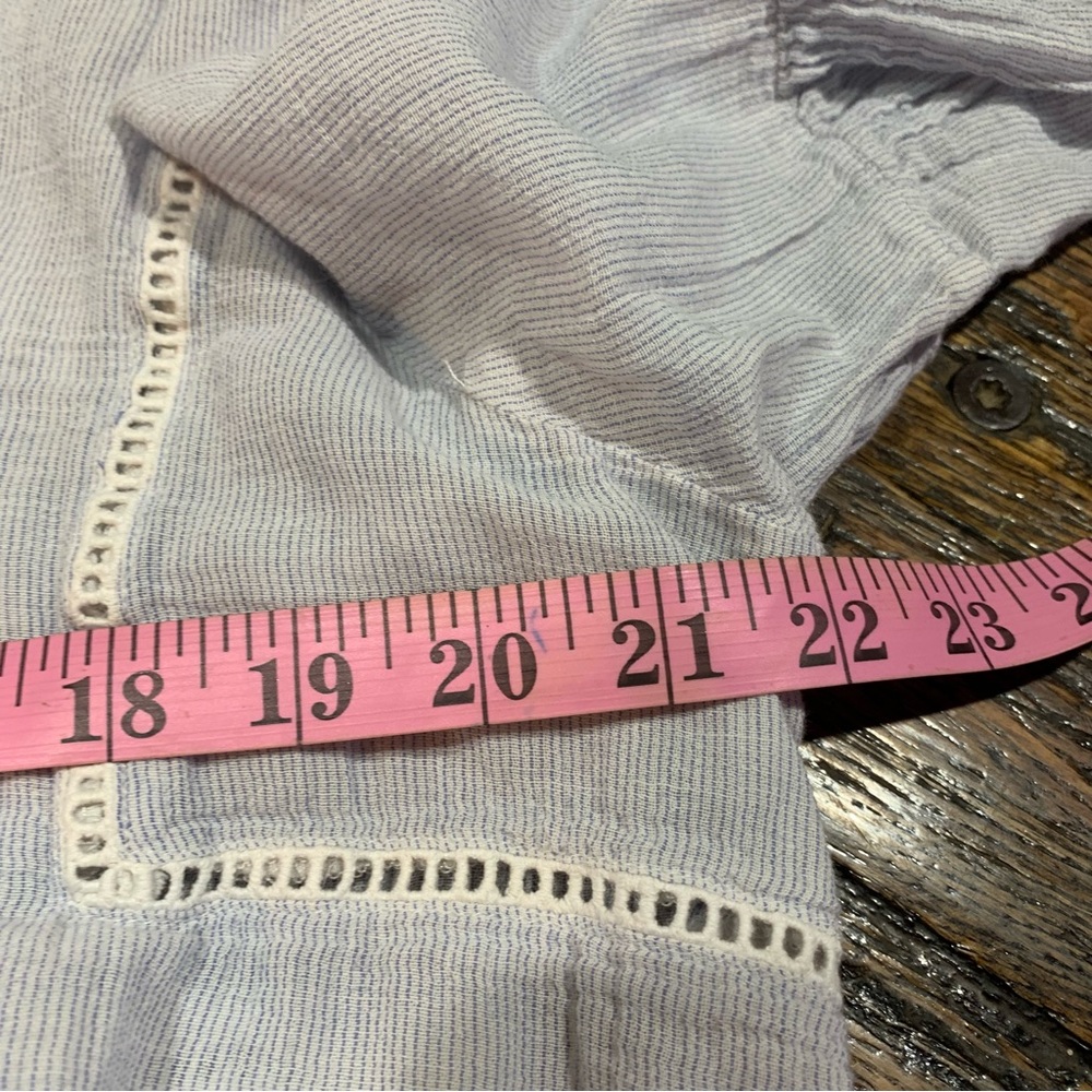 GAP long sleeve blouse Light Blue Striped Open Lace Detailing Ruffles XL Boho - Picture 12 of 16